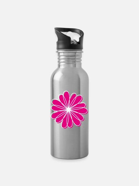 Blüte - Trinkflasche mit integriertem Trinkhalm - Lightsilver