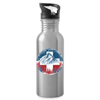 Schweiz-Swiss-Switzerland-Wintersport-Ski-Berge - Water bottle with straw - silver - Right