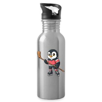 Lustiger Pinguin Hockey Spieler Cartoon Eishockey  - Water bottle with straw - silver - Right