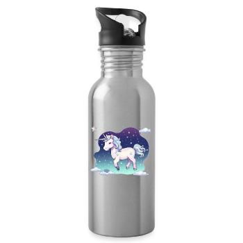 Pastel Unicorn Starry Sky - Water bottle with straw - silver - Right