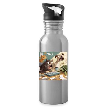 Tierisches Bürochaos - Trinkflasche mit integriertem Trinkhalm - Lightsilver - Rechts