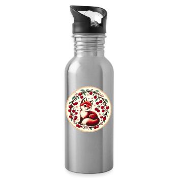 Cherry Ring Fox Vintage Circle - Water bottle with straw - silver - Right