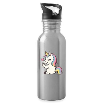Cheeky Unicorn with Heart – Sweet Unicorn Statement - Water bottle with straw - silver - Right