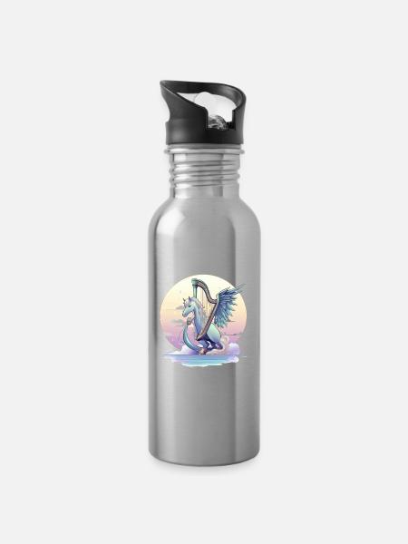 Pegasus mit Harfe am Abend - Trinkflasche mit integriertem Trinkhalm - Lightsilver