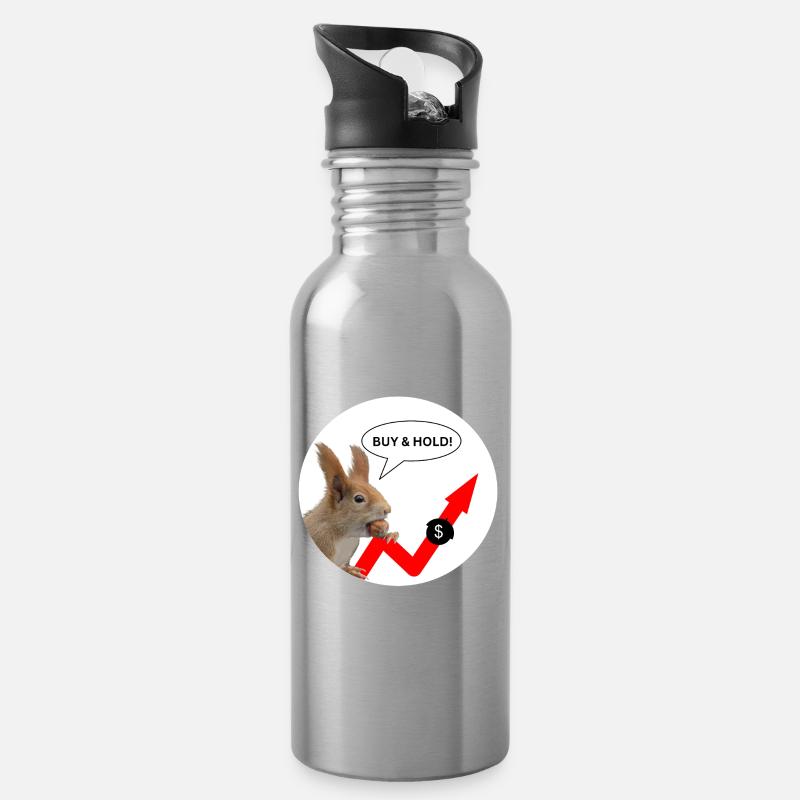 Finanzshirt Eichhörnchen Buy & Hold  - Trinkflasche mit integriertem Trinkhalm - Lightsilver