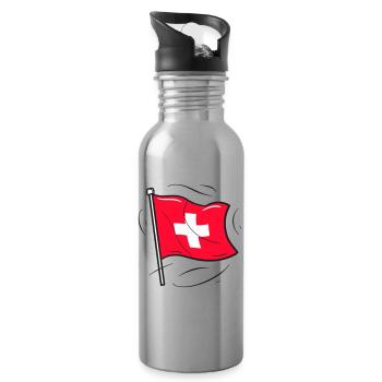 Schweizer Flagge Patriot Design - Trinkflasche mit integriertem Trinkhalm - Lightsilver - Rechts