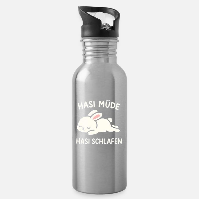 Hasi müde – Hasi schlafen | Süßer Hase - Trinkflasche mit integriertem Trinkhalm - Lightsilver