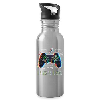 I Hate Lag Glitch - Water bottle with straw - silver - Right