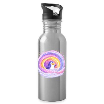 Regenbogen-Pinguin im Wirbel - Trinkflasche mit integriertem Trinkhalm - Lightsilver - Rechts