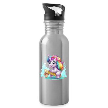 Regenbogen Einhorn Schlitten - Trinkflasche mit integriertem Trinkhalm - Lightsilver - Rechts
