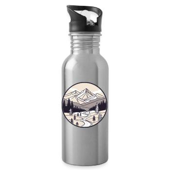 Mountains and Pines Circle - Water bottle with straw - silver - Right