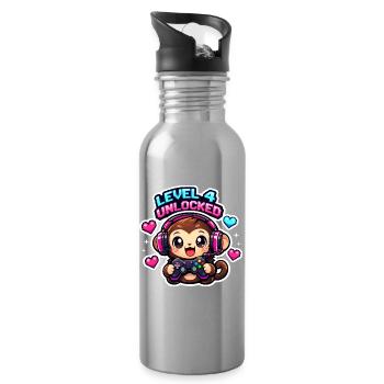 Level 4 Unlocked - Water bottle with straw - silver - Right
