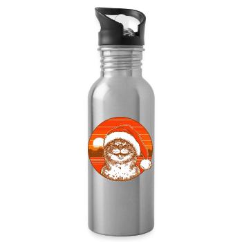 Christmas cat Vintage Retro Catmas - Water bottle with straw - silver - Right