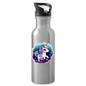 Kosmisches Einhorn mit Schal - Trinkflasche mit integriertem Trinkhalm - Lightsilver - Rechts