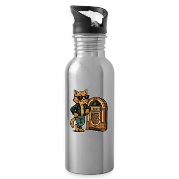 Rockabilly Jukebox Cool Cat Cadeau rétro des années 50 - Gourde avec paille intégrée - argent clair - Droite