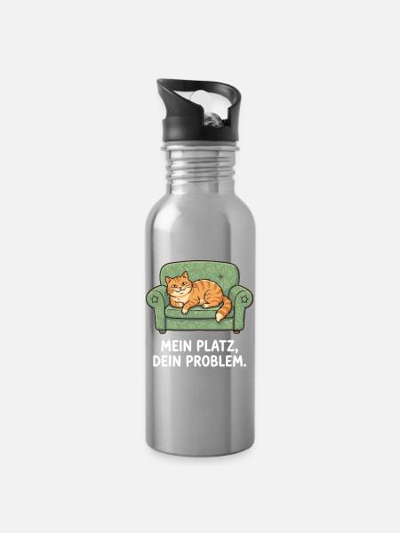 Mein Platz, Dein Problem Katze - Trinkflasche mit integriertem Trinkhalm - Lightsilver