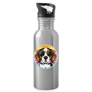 Sonnenbrillen-Hund im Retro-Streifenlook - Trinkflasche mit integriertem Trinkhalm - Lightsilver - Rechts