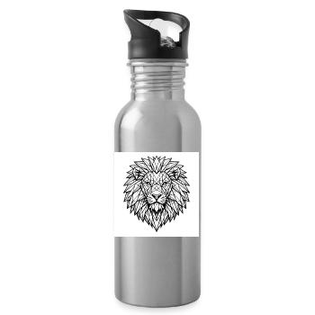 Illustration géométrique de la ligne de tête de lion - Gourde avec paille intégrée - argent clair - Droite
