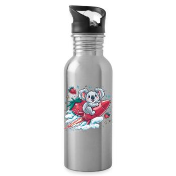 Raketenkoala mit Erdbeeren - Trinkflasche mit integriertem Trinkhalm - Lightsilver - Rechts