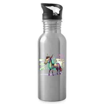Neon-Hologramm Pferd Farbexplosion - Trinkflasche mit integriertem Trinkhalm - Lightsilver - Rechts