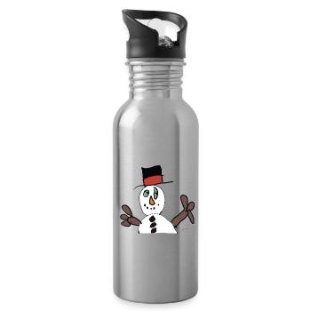Winterzauber Schneemann im Hut - Trinkflasche mit integriertem Trinkhalm - Lightsilver - Rechts