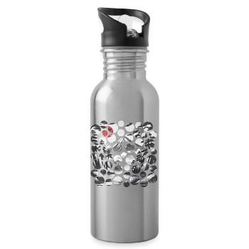 Japanese Mountain Landscape with Mount Fuji and Sun - Water bottle with straw - silver - Right