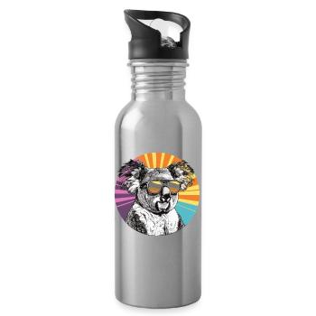 Koala mit Sonnenbrille im Retro Regenbogen - Trinkflasche mit integriertem Trinkhalm - Lightsilver - Rechts