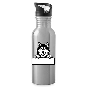 Alaskan Malamute Namensschild schwarzweiss - Trinkflasche mit integriertem Trinkhalm - Lightsilver - Rechts
