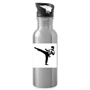 Kicking Silhouette Karate - Trinkflasche mit integriertem Trinkhalm - Lightsilver - Rechts