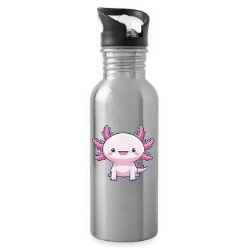 Pink kawaii Axolotl – Niedliches Tier - Trinkflasche mit integriertem Trinkhalm - Lightsilver - Rechts