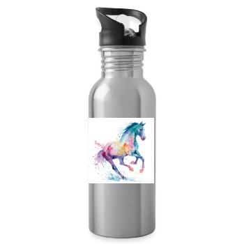Cheval aquarelle arc-en-ciel - Gourde avec paille intégrée - argent clair - Droite
