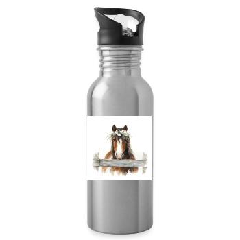 Cheval couronné de fleurs par-dessus la clôture - Gourde avec paille intégrée - argent clair - Droite