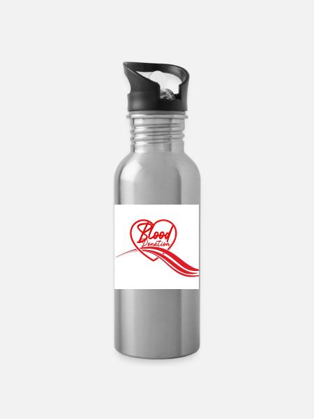 Herz-Logo der Blutspende - Trinkflasche mit integriertem Trinkhalm - Lightsilver