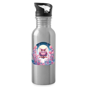 Nächtliche Eulen-Schaukel im Zauberwald - Trinkflasche mit integriertem Trinkhalm - Lightsilver - Rechts