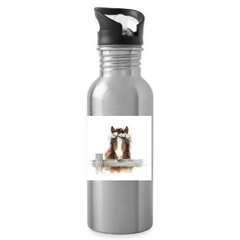 Floral Crowned Horse - Water bottle with straw - silver - Right