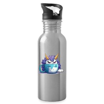 Grumpy monster in a coffee mug - Water bottle with straw - silver - Right