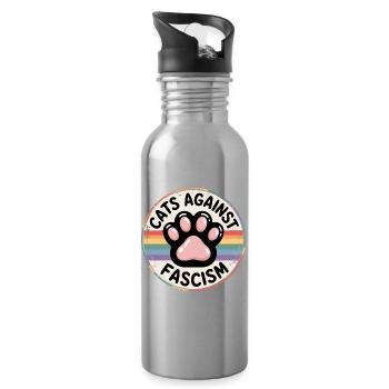 Cats against Racism- Antifascist Merch - Water bottle with straw - silver - Right