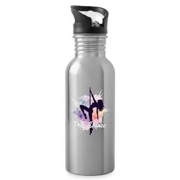 Pole Dance Pole Dancers Watercolor Strong Gift - Water bottle with straw - silver - Right