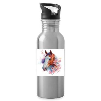 Watercolor Horse Bloom - Water bottle with straw - silver - Right