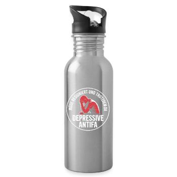 Depressive Antifa - Antifascist Merch - Trinkflasche mit integriertem Trinkhalm - Lightsilver - Rechts
