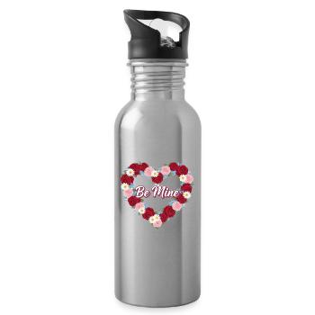Heart of Roses Be Mine - Water bottle with straw - silver - Right