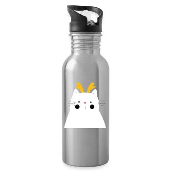 Weiße Katze mit goldenem Geweih - Trinkflasche mit integriertem Trinkhalm - Lightsilver - Rechts