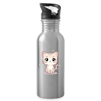 Niedliche Kawaii-Katzenillustration – Chibi-Kätzchen - Trinkflasche mit integriertem Trinkhalm - Lightsilver - Rechts