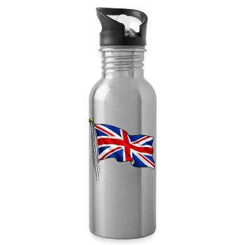 Great Britain England Flag - Water bottle with straw - silver - Right