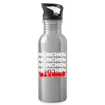 MÜNCHEN SKYLINE, STOLZ AUS BAYERN! MIR SAN MÜNCHEN - Trinkflasche mit integriertem Trinkhalm - Lightsilver - Rechts