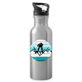 Ski Retro Sunset Skiing Winter Sports - Water bottle with straw - silver - Right