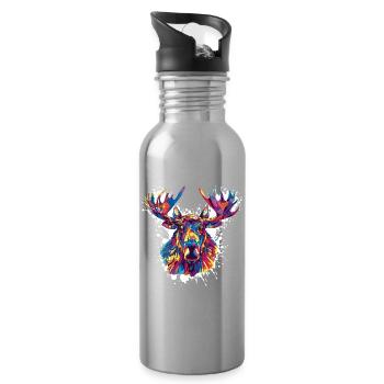 Taches de peinture de cerf pour cerfs - Gourde avec paille intégrée - argent clair - Droite