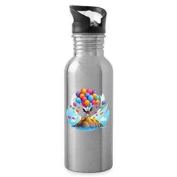Balloon Island Clown with Color Balloons - Water bottle with straw - silver - Right