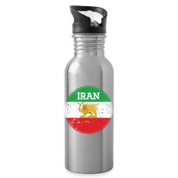 Vintage Iran Lion Emblem Round - Water bottle with straw - silver - Right