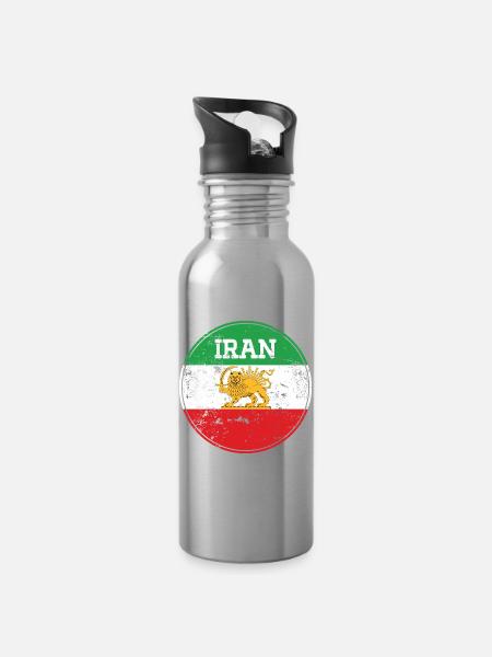Vintage Iran Lion Emblem Round - Trinkflasche mit integriertem Trinkhalm - Lightsilver